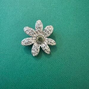 Vintage Swarovski Silver and Green Crystal Flower Brooch